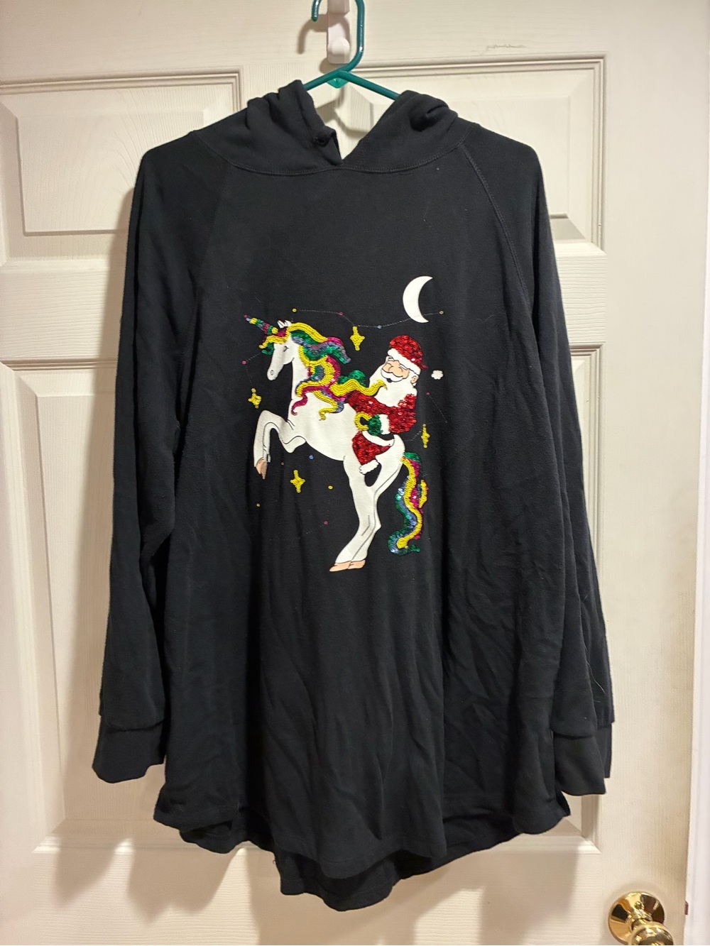 torrid Black Hoodie with Rainbow-Maned Unicorn and Santa Graphic